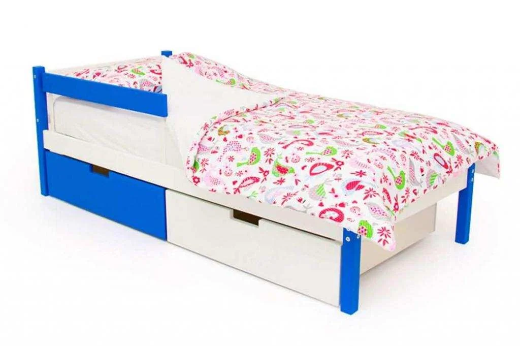 Детская кровать Бельмарко Svogen classic сине-белый с бортиком и ящиками